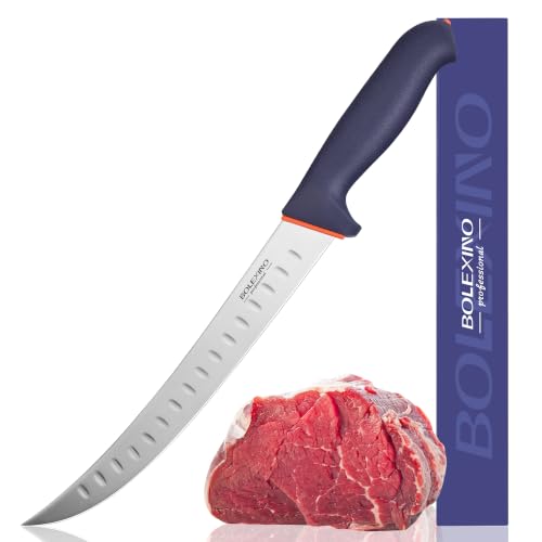 10-inch Curved Breaking Knife W SoftGrip Handle, Sharp Premium Butcher Knife Made of High Carbon Stainless Steel For Meat Cutting (Navy Blue) - color: ‌Navy Blue, size: 10"