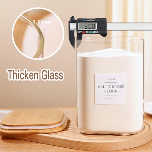 2 Pack Square Glass Flour and Sugar Containers with 132 Kitchen Pantry Labels - Thicken 120 FL OZ Large Glass Storage Jars with Airtight Bamboo Lid - Big Food Canisters for Cookies, Rice, Coffee - size: 120OZ