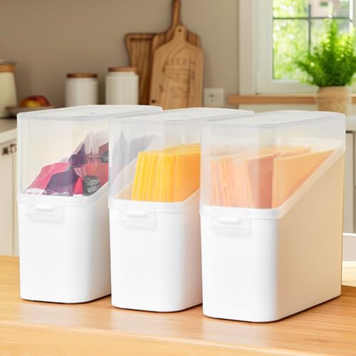 3-Pack Fridge Storage Containers for Sliced Food, Stackable Organizers for Refrigerator Shelf, Compact Bins for Sauce Packets, Snacks, or Cold Items - color: White