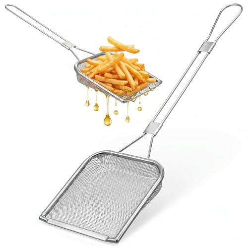 Stainless Steel Skimmer Spoon 16.92In Fine Mesh Oil Skimmer Ladle for Cooking Frying Hot Pot Fat Strainer Kitchen Utensil with Hanging Hole