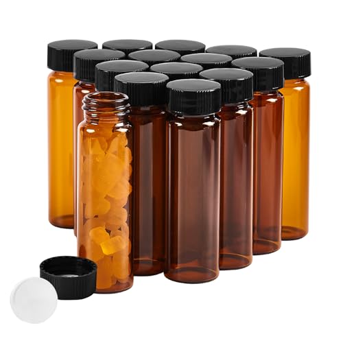 15 PCS 40ML Amber Small Liquid Sample Glass Vials with Screw Caps,27.5x95mm Leak-Proof Vial, 24-400 Black Screw Cap with PE Liners for Lab, Essential Oil, Perfume, Reagents - size: 40ML(27.5*95mm）