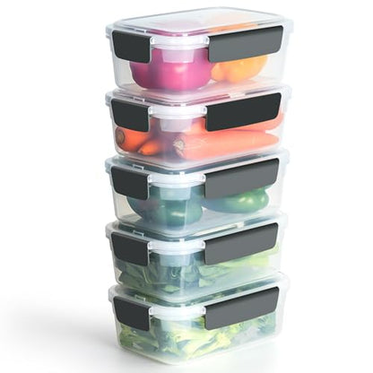 YORY 7cup Plastic Food Storage Containers With Lids For Leftover,5pk | BPA free,Stackable and Nestable,Snaplock Lid ,Freezer Dishwasher Microwave Safe - size: 7 cups