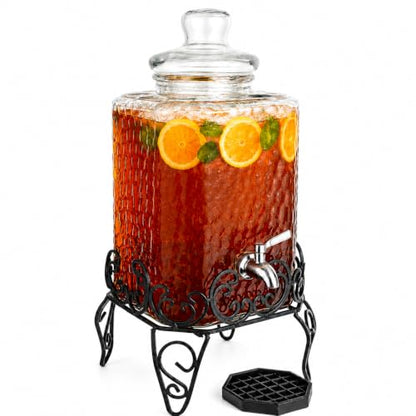 2.5 Gallon Glass Beverage Dispenser with Stand & Stainless Steel Spigot – Large Mason Jar Drink Dispenser for Sun Tea, Kombucha, Iced Tea, Lemonade, Sangria & Cold Drinks