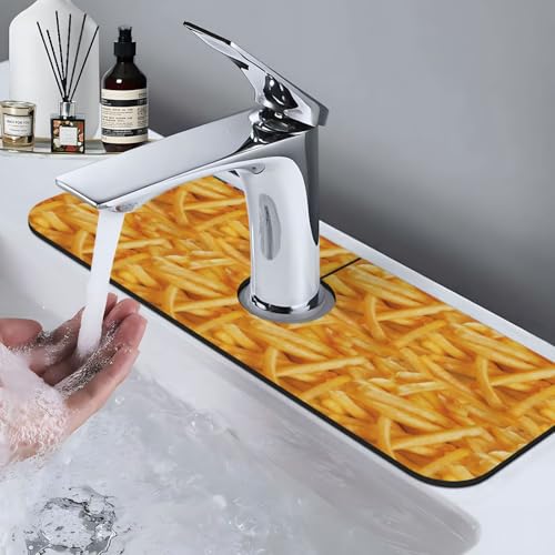 Fries Faucet Mat For Kitchen Sink, Absorbent Countertop Protector, Quick Dry Sink Splash Guard Pad, Waterproof Draining Mat 15" X 5.5" - color: Style 1
