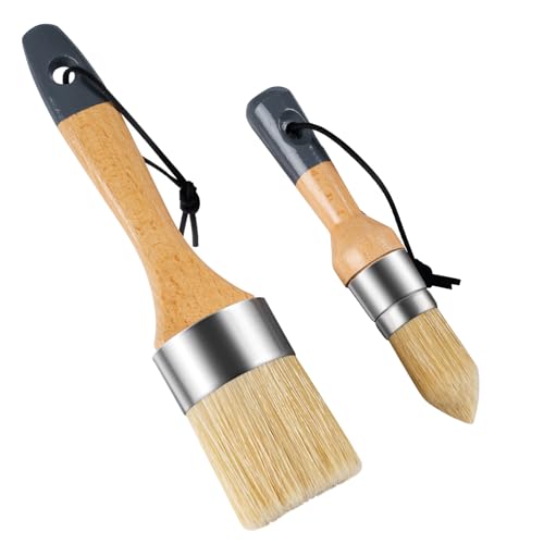 Mister Rui Wax Paint Brush 2 Pack, Chalk Paint Brush Medium & Small, Natural Bristle Brush for Painting, Stencils, Waxing, Home Decor, DIY Art Crafts - size: 1.2"1.9"