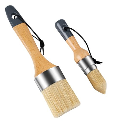 Mister Rui Wax Paint Brush 2 Pack, Chalk Paint Brush Medium & Small, Natural Bristle Brush for Painting, Stencils, Waxing, Home Decor, DIY Art Crafts - size: 1.2"1.9"