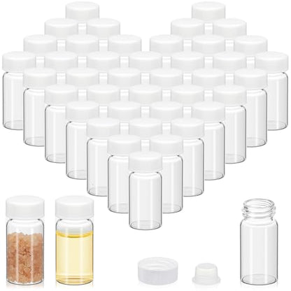 Lallisa 100 Pcs 20 ml Glass Vials with White Screw Caps and Plastic Stoppers, 5 Dram Clear Small Leakproof Bottles Bulk, Mini Liquid Sample Vials for Essential Oils, Sample, DIY Craft - color: Clear with White Cap, size: 20 ml