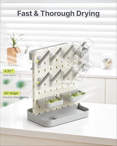 DIY Baby Bottle Drying Rack, Holds 12 Bottles, Space-Saving for Small Kitchen Counters, Modular Bottle Dryer with Removable Rods & Baskets, BPA-Free Countertop Organizer for Baby Feeding Essentials