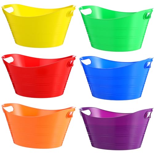 Patelai 6 Pcs Ice Buckets Bulk, Plastic Ice Buckets with Handles, Oval Storage Tub, Large Capacity Drink Tub for Party Bar Wine Beer Champagne Beverage Bottle Cooler(7 Liter,Multicolor) - color: Multicolor, size: 7 Liter