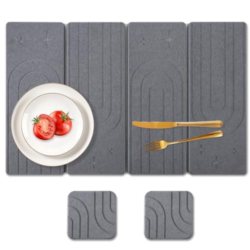 Large Stone Dish Drying Mat for Kitchen Counter, 24"×16" Quick Dry Dishes Mats, Foldable Diatomaceous Earth Drying Organizer Pad Water Absorbing for Plate Bottles Utensils - color: Rainbow