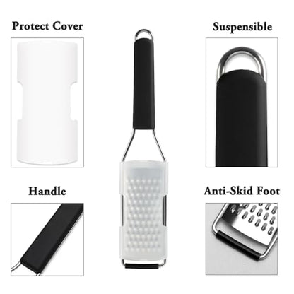 Cambom Cheese Grater Lemon Zester, Graters for Parmesan Cheese, Lemon, Citrus, Garlic, Nutmeg, Chocolate, Fruits, Vegetables, Ginger, Vegetable & Cheese Shredder with Stainless Steel Coarse Blade - color: Black, size: Set of 1, style: Coarse Blade