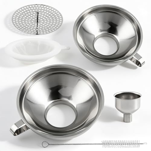 6Pcs Stainless Steel Canning Funnels Set, Wide Mouth Food Canning Funnels for Regular Mason Jar, Kitchen Large Cannin-g Supplies Kit for Filling Bottle(Color:Silver)