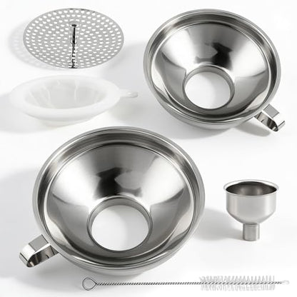 6Pcs Stainless Steel Canning Funnels Set, Wide Mouth Food Canning Funnels for Regular Mason Jar, Kitchen Large Cannin-g Supplies Kit for Filling Bottle(Color:Silver)