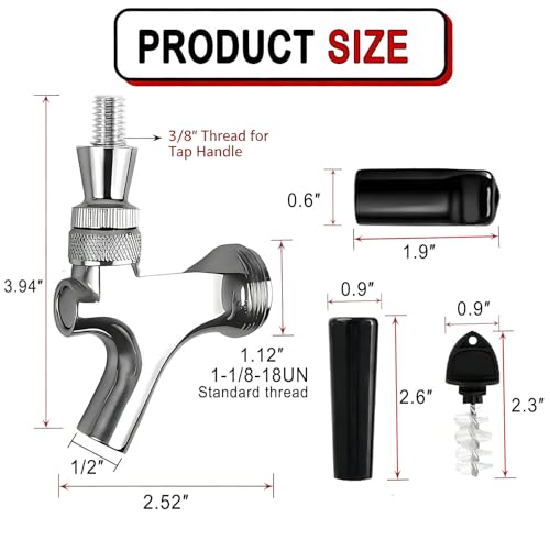 4 Sets All 304 Stainless Steel Beer Tap Faucet Kit - Draft Beer Dispenser with Handle, Spout Cover & Cleaning Brush for Kegerator Home Bar (All Stainless Steel Construction) (4)