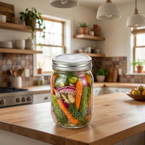 10-Pack fermentation lids - 5 Silicone fermenting lids & 5 Steel Rings, Fits 86mm wide mouth mason jars for for Sauerkraut, Sourdough, Pickles
