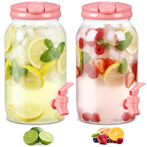 Havawish 2 Pcs 1 Gallon Plastic Beverage Dispenser with Spigot Clear Summer Kitchen Fridge Drink Dispenser for Parties Lemonade Juice Tea Beer Cold Water(Pink,Cylinder) - color: Pink, style: Cylinder