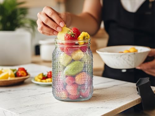 LUODA MirthMood 32 OZ Wide Mouth Mason Jars, 4 PACK Glass Mason Jars with airtight Lids, Quart mason jars wide mouth for Preserving, Meal Prep, Overnight Oats, Sauces,Honey, Jam, Yogurt or Jar Decor