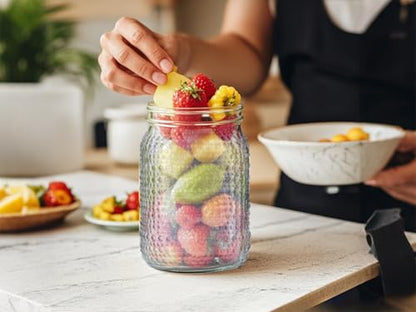 LUODA MirthMood 32 OZ Wide Mouth Mason Jars, 4 PACK Glass Mason Jars with airtight Lids, Quart mason jars wide mouth for Preserving, Meal Prep, Overnight Oats, Sauces,Honey, Jam, Yogurt or Jar Decor