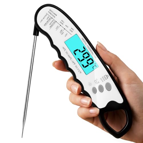 COOLMI Instant Read Meat Thermometer, 2-Second Waterproof for Cooking & BBQ | 180° Auto-Rotating Backlit Display, Magnetic Storage, Digital Meat Thermometer With Lock And Calibration For Grilling - color: Classic Model-Black