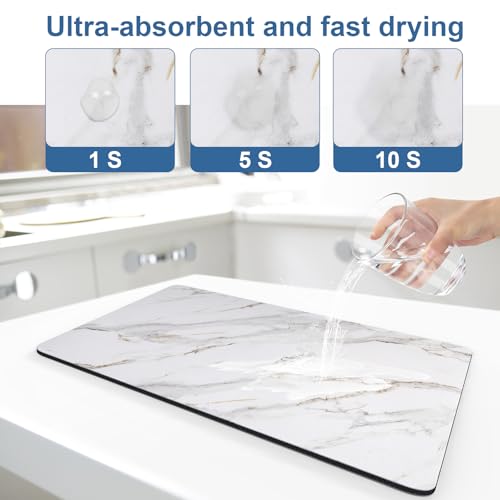 CooRug Marble Pattern Dish Drying Mat, 12" x 20", Brick Marble | Absorbent, Coffee Bar Mat for Kitchen Counter, Non-slip Rubber Backed, Washable and Easy to Clean, Heat Resistant - size: 12" x 20"