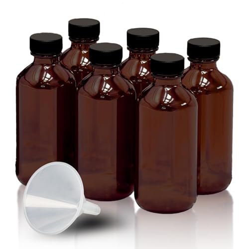 6 Pack 2oz Amber Glass Bottles for Vanilla Extract, Boston Round Leak-Proof Brown Glass Jars with Caps, Bonus Funnel - Ideal for Homemade Extracts, Essential Oils, DIY Christmas Party Gift Supplies - color: Amber, size: 6