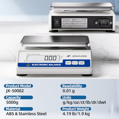 Digital Lab Scale 0.01g Accuracy 5000g Analytical Balance Scale Precision Scale for Weighing Gold Silver Jewelry Diamond Powder Grain Food, Electronic Gram Scale with 500g Weight, LCD Display, 7units - style: 5000gx0.01g