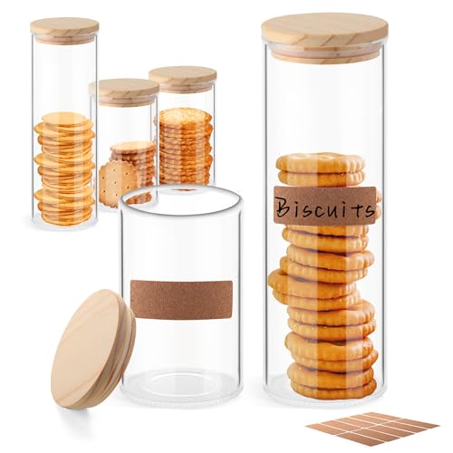 ULAB 3.5mm Thick Glass Food Container Set with Lid, 2PCS of 33oz,1pc of 62.6 OZ Clear Storage Jar, Glass Airtight Canisters set for Cookie, Pasta, Coffee Beans, USJ1006 - color: 33oz-2pcs&62.6oz-1pc
