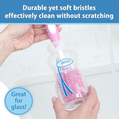 Dr. Brown's Soft Touch No Scratch Baby Bottle Cleaning Brush Nipple Cleaner with Stand and Storage Clip, BPA Free, Pink 1-Pack - style: Pink