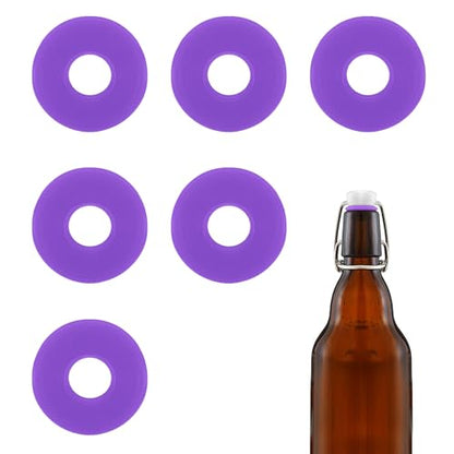6pcs Dopamine color Silicone Gaskets Washers Seals for Cap Swing Flip Top Bottle for Home Brew Beer Soda Bottle Sealingflat,no cover (Neon Purple) - color: Neon Purple