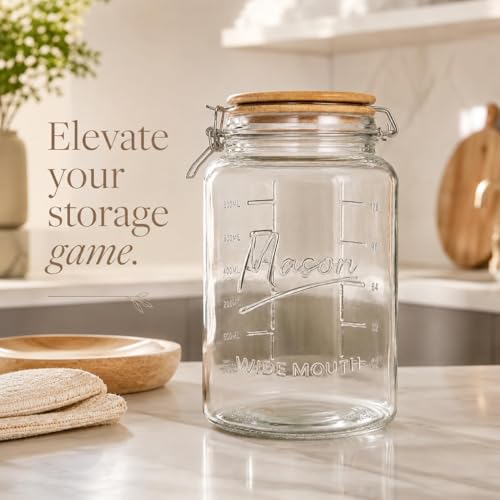 kitchentoolz 1 Gallon Mason Jars Wide Mouth with Airtight Bamboo Lids – Set of 2 Gallon Glass Jar with Lid – Large Mason Jars with Lids for Kitchen Pantry, Storage, and Canning - size: 2-pack