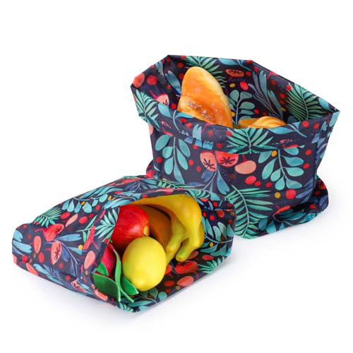 2 Pack Beeswax Wraps Bag for Food, 14x10in, Reusable Bread Bags for Homemade Bread, Beeswax Paper Food Storage Wrap for Sourdough, Sandwich, Cheese, Fruit, Snack, Leaf - style: Leaf