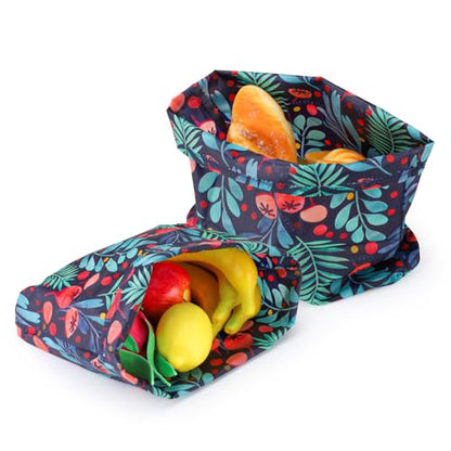 2 Pack Beeswax Wraps Bag for Food, 14x10in, Reusable Bread Bags for Homemade Bread, Beeswax Paper Food Storage Wrap for Sourdough, Sandwich, Cheese, Fruit, Snack, Leaf - style: Leaf