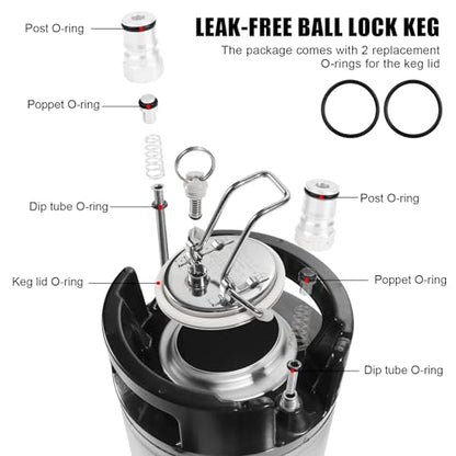 New 2.5 Gallon Corny Keg with 10FT Co2 Tube Kit, Stainless Steel Beer Keg with 2 Keg Lid Gaskets, PVC Beer Gas Line with 4PCS Stainless Steel Hose Clamp, Ideal for Homebrewing