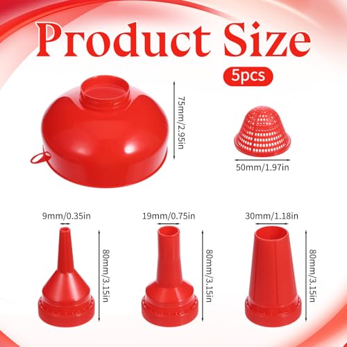 5 Pcs Wide Mouth Funnel, Food Grade Wide Funnels with Strainer Long Neck Plastic Funnels for Filling Bottles, Canning, Mason Jar, Shampoo, Liquids