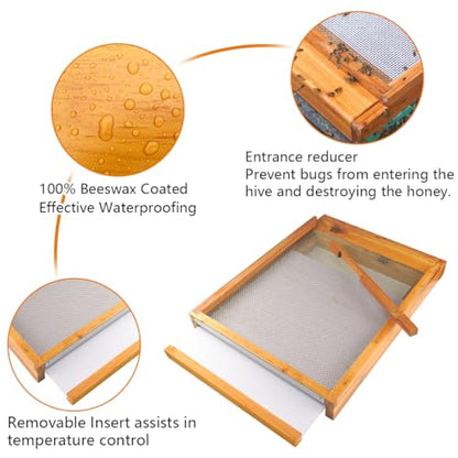 2Pcs Beehive Screened Bottom Board 8 Frame Langstroth Bee Hive Screened Bottom Board Dipped in 100% Beeswax with Entrance Reducer, Screen Bottom Board with Solid Wood for 8 Frame Beehive - size: 2 Pack 8 Frame