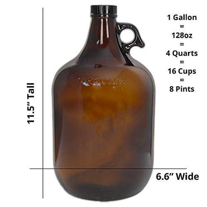 1 Gallon (128 oz) Amber Glass Jugs (Pack of 6) With 38mm Cap with Pack of 6 Clear 16-20oz Growlers with Flip Top Airtight Silicone Seal For Beverages - color: 6 Amber Jug & 6 Clear Growlers