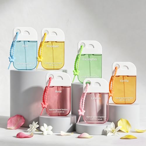 Frienda 12 Pcs Hydrating Hand Sanitizer Spray Scented Pocket Power Mist Hand Sanitizer Travel Size with Keychain Moisturizing Antibacterial Sanitizing Cleans Hands for Women(Floral) - style: Floral