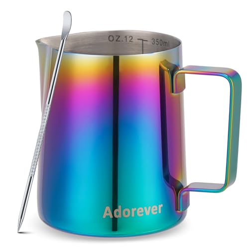 Milk Frothing Pitcher Colorful 350ml (12oz) Steaming Pitchers Stainless Steel Milk Coffee Cappuccino Latte Art Barista Steam Pitchers Milk Jug Cup with Decorating Art Pen - color: B Multicolor, size: 12 Ounces