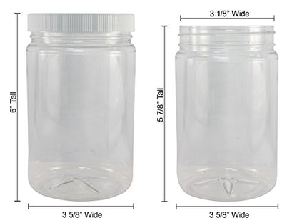 Pinnacle Mercantile Plastic Jars with Screw on Lined Lids 6 Pack 32 ounce Wide Mouth Food Storage Containers