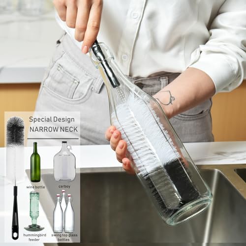ALINK 8 Pack Black Bottle Brush Cleaning Set with Stand, Long Handle Bottle Cleaner with Holder for Narrow Neck Beer Wine Brewing Bottles, Stanley Water Bottles, Baby Bottles, Tumblers, Carafe, Straws - color: Black