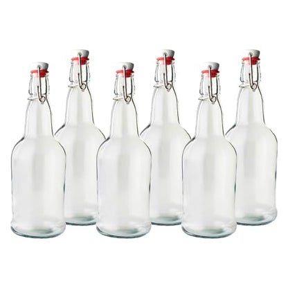 FastRack 16 oz Clear Swing Top Glass Bottles – 6 Pack | Flip Top Airtight Bottles (Not Olive Oil Style) | Reusable Bottles for Kombucha, Beer, Soda & Fermentation - color: Clear
