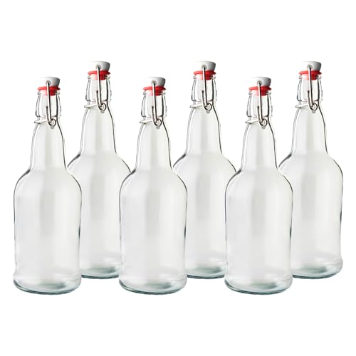 FastRack 16 oz Clear Swing Top Glass Bottles – 6 Pack | Flip Top Airtight Bottles (Not Olive Oil Style) | Reusable Bottles for Kombucha, Beer, Soda & Fermentation - color: Clear