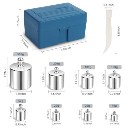 QP Calibration Weights 1000g, 8PCS OIML Class M1 High Precision Scale Calibration Weight Set, 10g 20g 50g 100g 200g 500g Calibration Weight with Tweezers for Digital Scale, Gram Scale, Lab Scale - size: 1000g Set