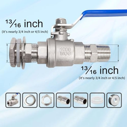 3/4" O.D. thread stainless steel home brewing bulkhead ball valve fitting kit 1st generation - size: 3/4" O.D. thread, 1st generation