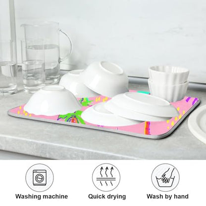 Sailboat Palm Trees Dish Drying Mat for Kitchen Counter Super Absorbent Draining Mat with Non-slip Backed Waterproof Sink Mats for Draining Racks Countertops Sinks Dish Bottles Cups Bowl