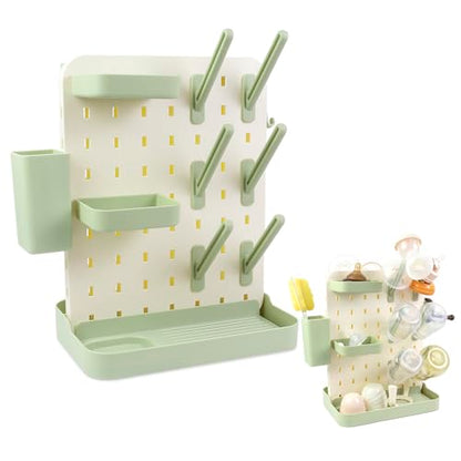 Baby Bottle Drying Rack Space Saving Countertop Vertical Rack with Brushes Holder (Green) - color: Green