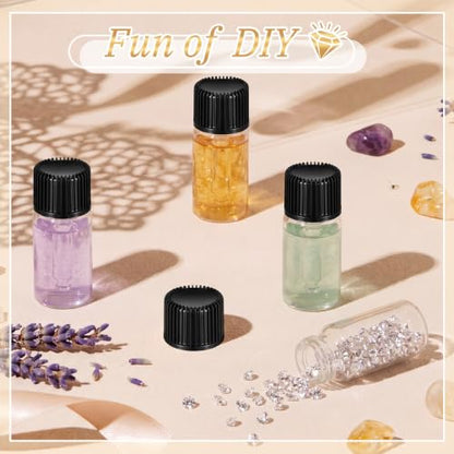 Lallisa 100 Pcs 3ml Glass Vials with Black Screw Caps and Plastic Stoppers, 0.1 oz Clear Small Leakproof Bottles Bulk, Mini Liquid Sample Vials for Essential Oils, Sample, DIY Craft - color: Clear with Black Cap, size: 3 ml