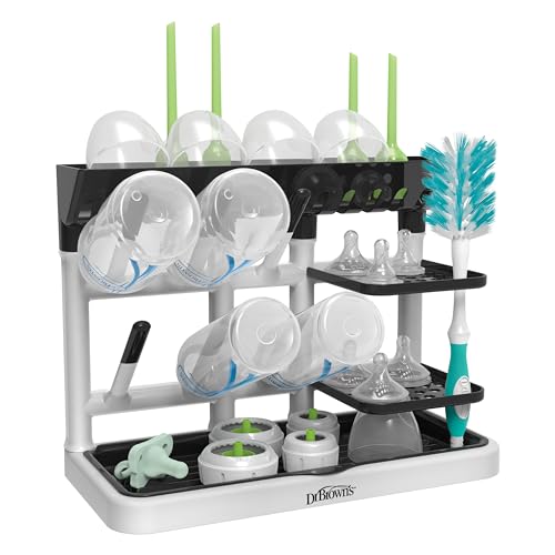 Dr. Brown's Drying Tower, Stand-Up Drying Rack, Countertop Baby Bottle Drying with Organized Storage for Baby Essentials, Space Saving Vertical Rack, Black/White - style: Stand-Up Drying Rack