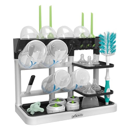 Dr. Brown's Drying Tower, Stand-Up Drying Rack, Countertop Baby Bottle Drying with Organized Storage for Baby Essentials, Space Saving Vertical Rack, Black/White - style: Stand-Up Drying Rack