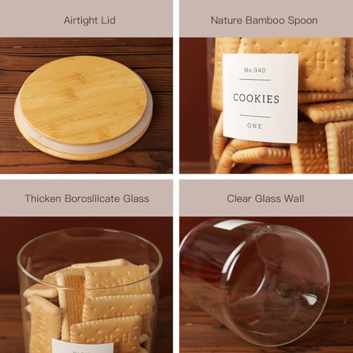 CZZGSM Set of 2 Large Glass Flour and Sugar Containers - 100 Fl oz Thicken Glass Storage Jars with Airtight Bamboo Lid and 132 Kitchen Pantry Labels - Big Clear Rice Containers Farmhouse - color: 2pack
